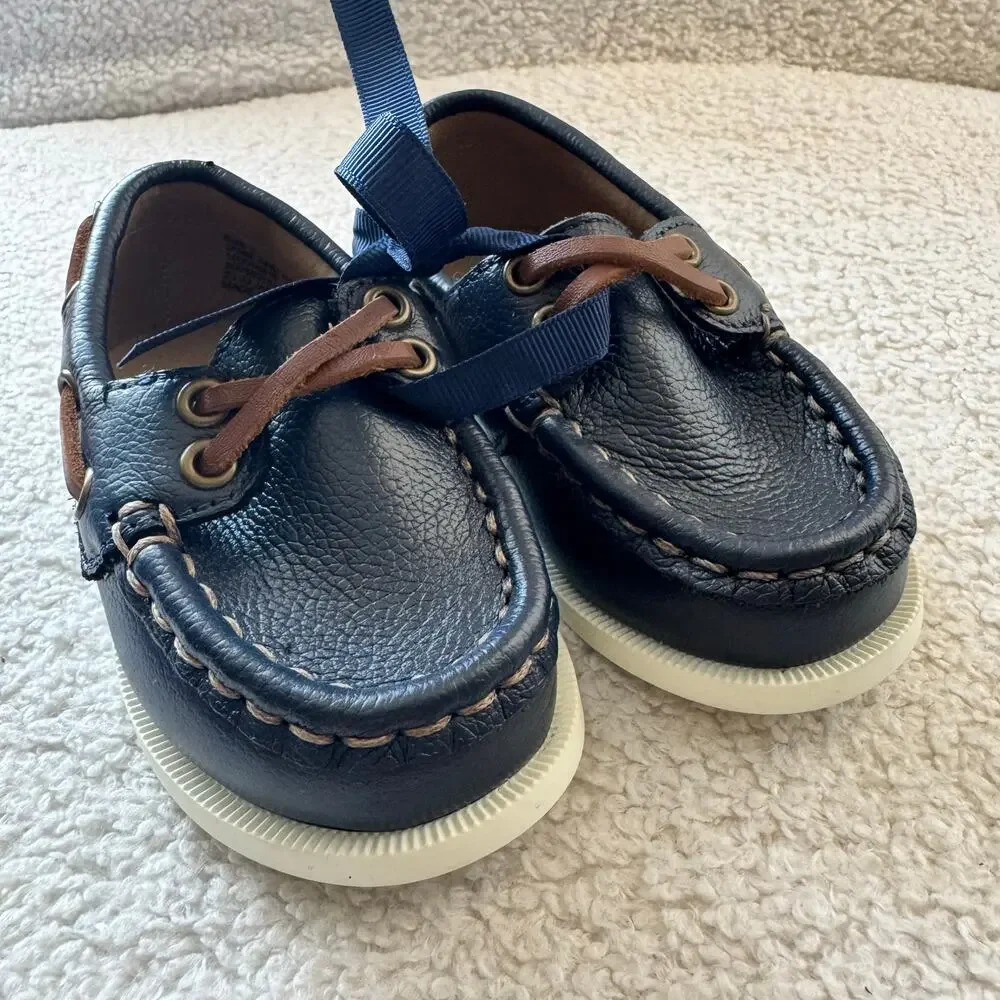 Janie and Jack Perforated Boat Shoe in Blue